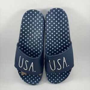 NWT Rae Dunn USA star slide Sandals patriotic US 4th of July size 10